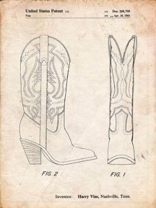 Picture of PP1098-VINTAGE PARCHMENT TEXAS BOOT COMPANY 1983 COWBOY BOOTS PATENT POSTER