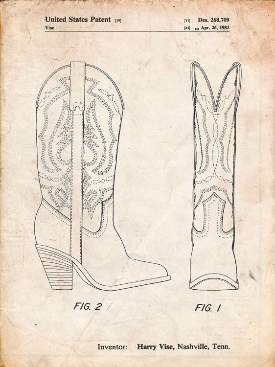 Picture of PP1098-VINTAGE PARCHMENT TEXAS BOOT COMPANY 1983 COWBOY BOOTS PATENT POSTER