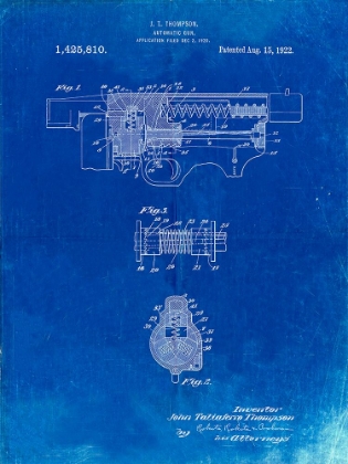 Picture of PP1099-FADED BLUEPRINT THOMPSON SUBMACHINE GUN PATENT POSTER