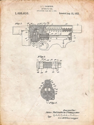 Picture of PP1099-VINTAGE PARCHMENT THOMPSON SUBMACHINE GUN PATENT POSTER