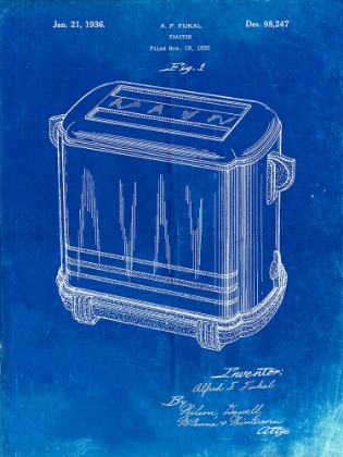 Picture of PP1100-FADED BLUEPRINT TOASTER PATENT ART, VINTAGE TOASTER