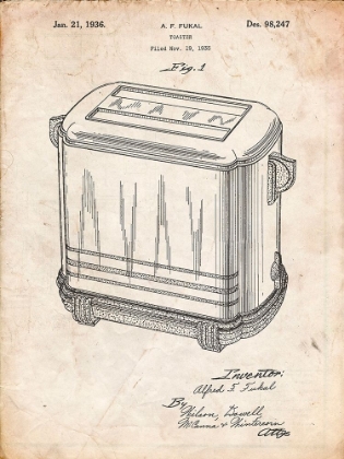 Picture of PP1100-VINTAGE PARCHMENT TOASTER PATENT ART, VINTAGE TOASTER