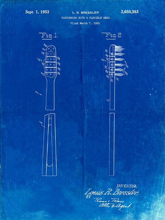 Picture of PP1102-FADED BLUEPRINT TOOTHBRUSH FLEXIBLE HEAD PATENT POSTER