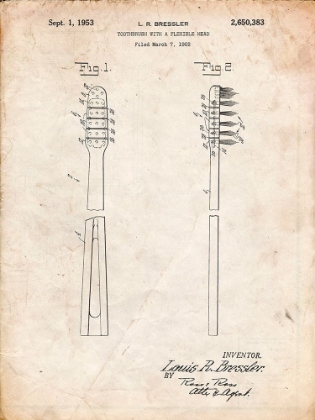 Picture of PP1102-VINTAGE PARCHMENT TOOTHBRUSH FLEXIBLE HEAD PATENT POSTER
