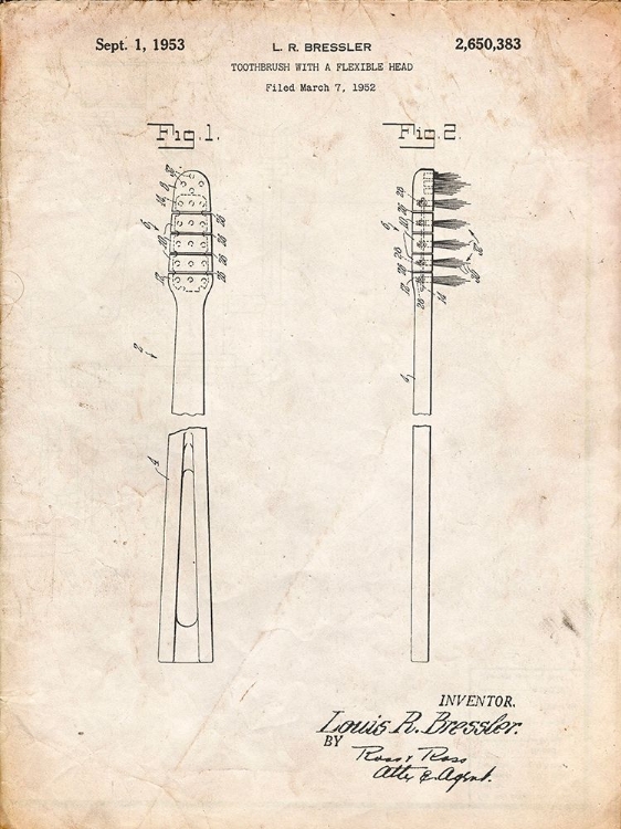 Picture of PP1102-VINTAGE PARCHMENT TOOTHBRUSH FLEXIBLE HEAD PATENT POSTER