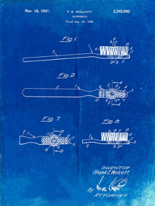 Picture of PP1103-FADED BLUEPRINT TOOTHBRUSH FLEXIBLE HEAD PATENT POSTER