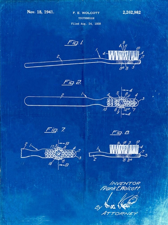 Picture of PP1103-FADED BLUEPRINT TOOTHBRUSH FLEXIBLE HEAD PATENT POSTER
