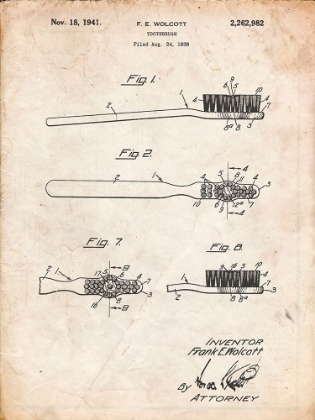 Picture of PP1103-VINTAGE PARCHMENT TOOTHBRUSH FLEXIBLE HEAD PATENT POSTER