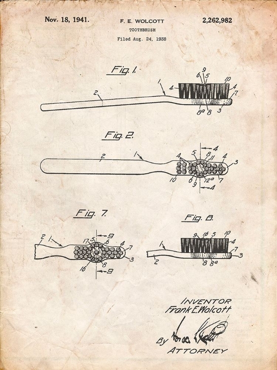 Picture of PP1103-VINTAGE PARCHMENT TOOTHBRUSH FLEXIBLE HEAD PATENT POSTER