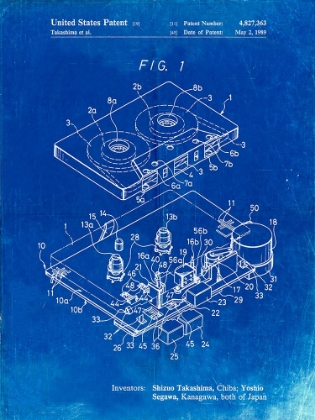 Picture of PP1104-FADED BLUEPRINT TOSHIBA CASSETTE TAPE RECORDER PATENT POSTER