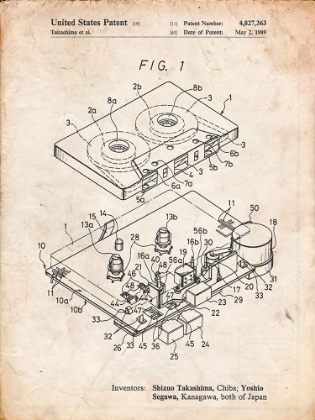 Picture of PP1104-VINTAGE PARCHMENT TOSHIBA CASSETTE TAPE RECORDER PATENT POSTER
