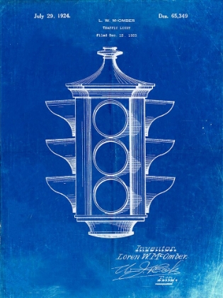 Picture of PP1109-FADED BLUEPRINT TRAFFIC LIGHT 1923 PATENT POSTER