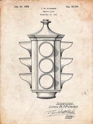 Picture of PP1109-VINTAGE PARCHMENT TRAFFIC LIGHT 1923 PATENT POSTER