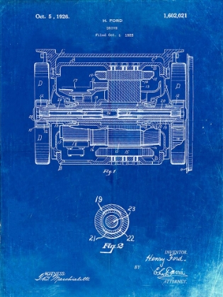 Picture of PP1110-FADED BLUEPRINT TRAIN TRANSMISSION PATENT POSTER