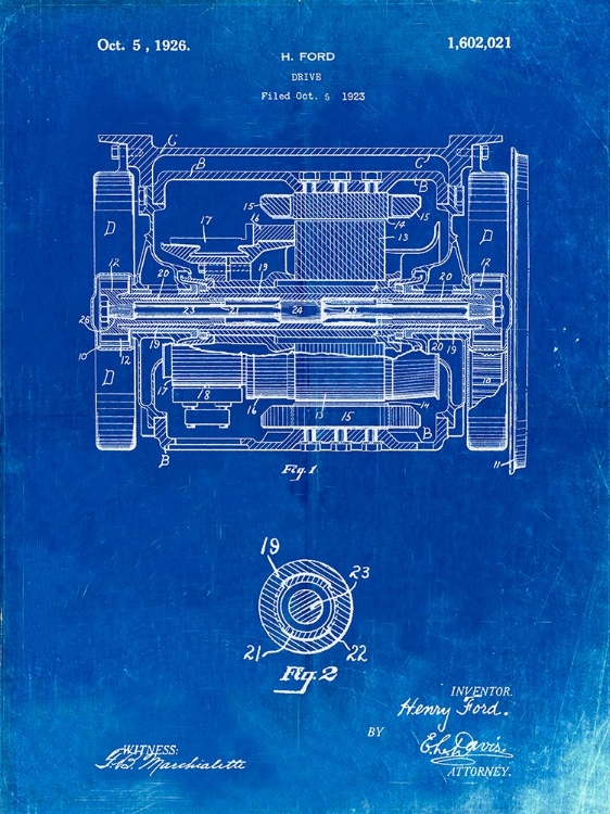 Picture of PP1110-FADED BLUEPRINT TRAIN TRANSMISSION PATENT POSTER
