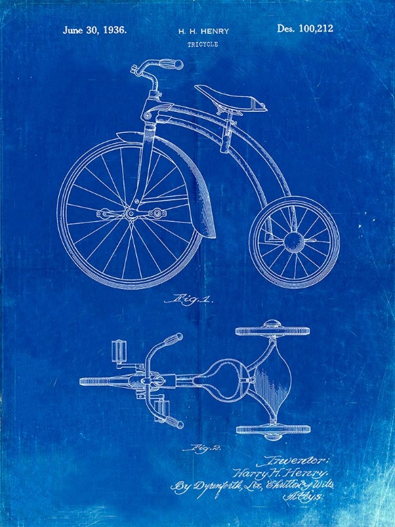 Picture of PP1114-FADED BLUEPRINT TRICYCLE PATENT POSTER