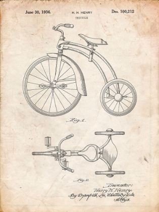 Picture of PP1114-VINTAGE PARCHMENT TRICYCLE PATENT POSTER