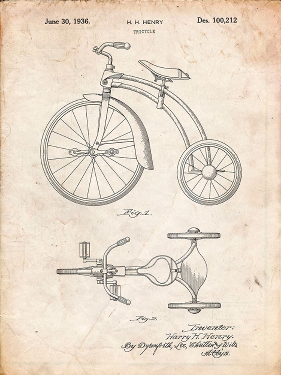 Picture of PP1114-VINTAGE PARCHMENT TRICYCLE PATENT POSTER