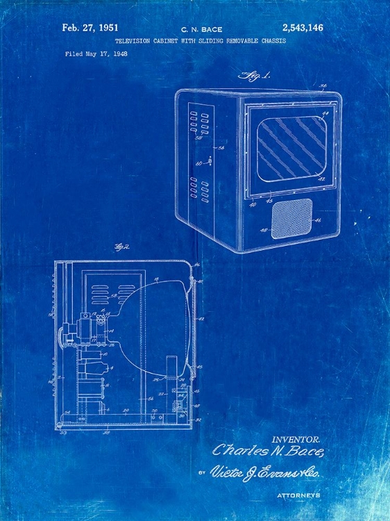 Picture of PP1115-FADED BLUEPRINT TUBE TELEVISION PATENT POSTER