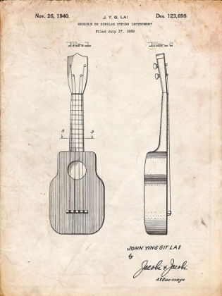 Picture of PP1117-VINTAGE PARCHMENT UKULELE PATENT POSTER