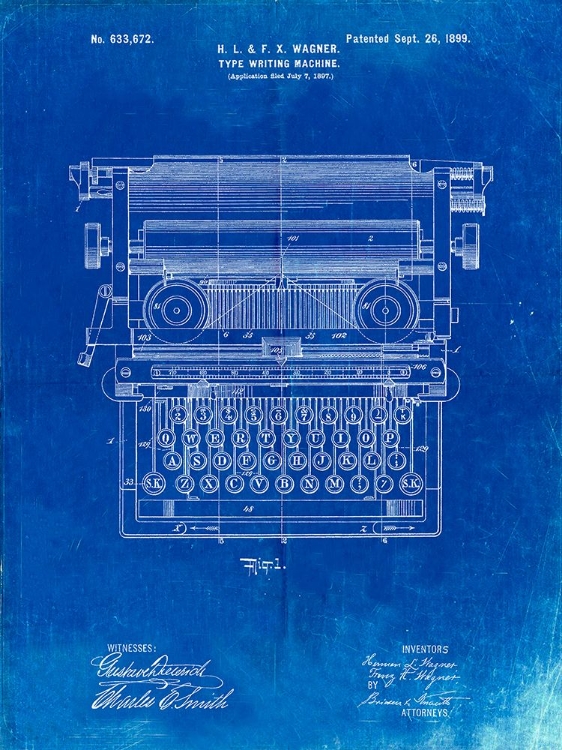 Picture of PP1118-FADED BLUEPRINT UNDERWOOD TYPEWRITER PATENT POSTER