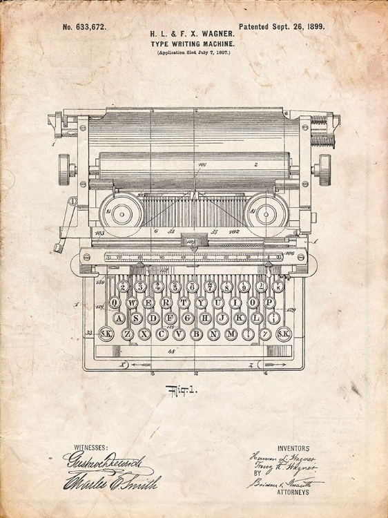 Picture of PP1118-VINTAGE PARCHMENT UNDERWOOD TYPEWRITER PATENT POSTER