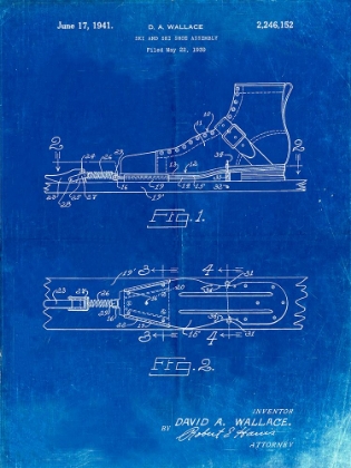 Picture of PP1124-FADED BLUEPRINT VINTAGE SKIS PATENT POSTER