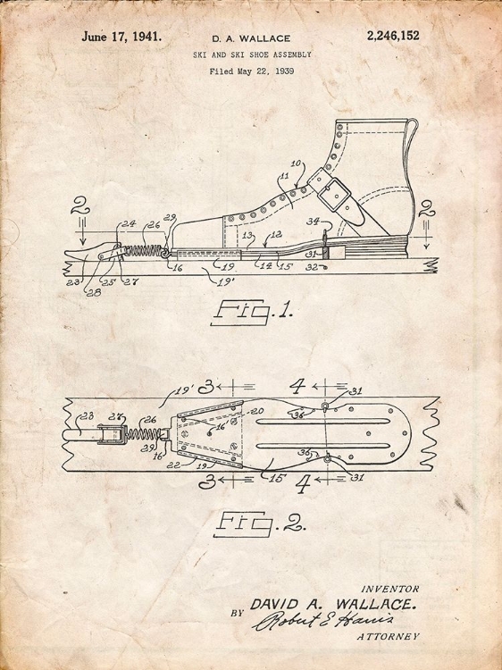 Picture of PP1124-VINTAGE PARCHMENT VINTAGE SKIS PATENT POSTER