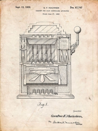 Picture of PP1125-VINTAGE PARCHMENT VINTAGE SLOT MACHINE 1932 PATENT POSTER