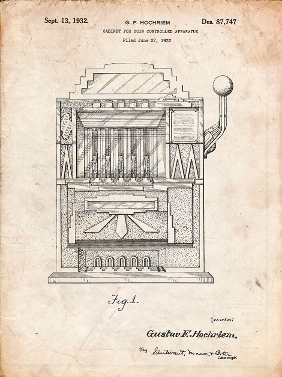 Picture of PP1125-VINTAGE PARCHMENT VINTAGE SLOT MACHINE 1932 PATENT POSTER