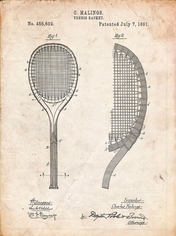 Picture of PP1127-VINTAGE PARCHMENT VINTAGE TENNIS RACKET 1891 PATENT POSTER