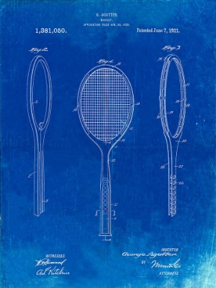 Picture of PP1128-FADED BLUEPRINT VINTAGE TENNIS RACKET PATENT POSTER