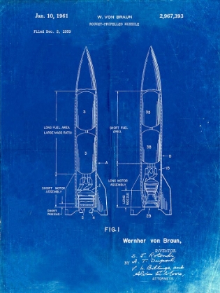 Picture of PP1129-FADED BLUEPRINT VON BRAUN ROCKET MISSILE PATENT POSTER