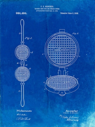 Picture of PP1130-FADED BLUEPRINT WAFFLE IRON FOR ICE CREAM CONES 1909 PATENT POSTER