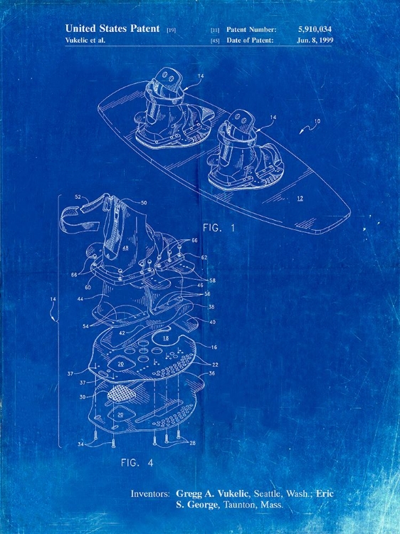 Picture of PP1131-FADED BLUEPRINT WAKEBOARD PATENT POSTER