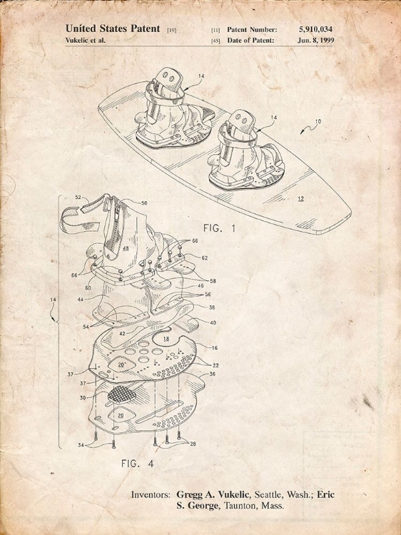 Picture of PP1131-VINTAGE PARCHMENT WAKEBOARD PATENT POSTER