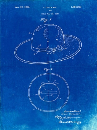 Picture of PP1134-FADED BLUEPRINT WIDE BRIMMED HAT 1937 PATENT POSTER