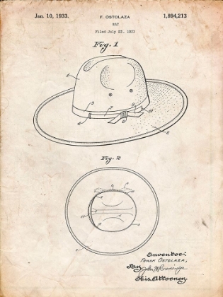 Picture of PP1134-VINTAGE PARCHMENT WIDE BRIMMED HAT 1937 PATENT POSTER