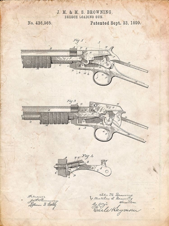 Picture of PP1135-VINTAGE PARCHMENT WINCHESTER MODEL 1890 GUN PATENT