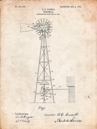 Picture of PP1137-VINTAGE PARCHMENT WINDMILL 1906 PATENT POSTER