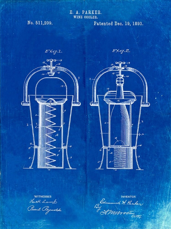 Picture of PP1138-FADED BLUEPRINT WINE COOLER 1893 PATENT POSTER