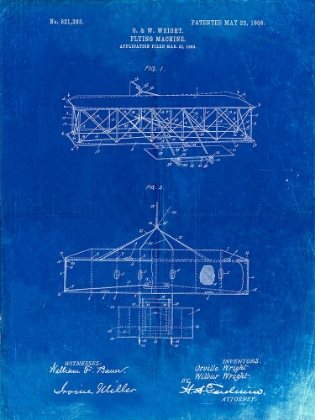 Picture of PP1139-FADED BLUEPRINT WRIGHT BROTHERS AEROPLANE PATENT