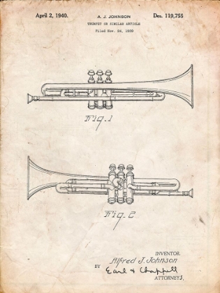 Picture of PP1140-VINTAGE PARCHMENT YORK TRUMPET 1939 PATENT POSTER