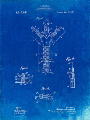 Picture of PP1143-FADED BLUEPRINT ZIPPER 1917 PATENT POSTER
