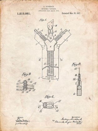 Picture of PP1143-VINTAGE PARCHMENT ZIPPER 1917 PATENT POSTER