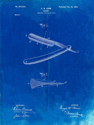 Picture of PP1178-FADED BLUEPRINT STRAIGHT RAZOR PATENT POSTER