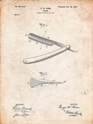 Picture of PP1178-VINTAGE PARCHMENT STRAIGHT RAZOR PATENT POSTER