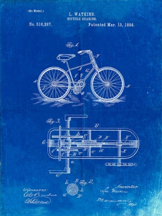 Picture of PP51-FADED BLUEPRINT BICYCLE GEARING 1894 PATENT POSTER