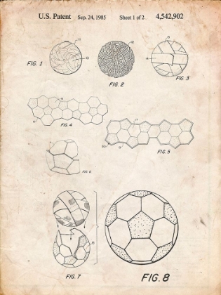 Picture of PP54-VINTAGE PARCHMENT SOCCER BALL 1985 PATENT POSTER