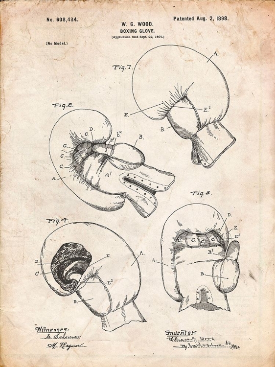 Picture of PP58-VINTAGE PARCHMENT VINTAGE BOXING GLOVE 1898 PATENT POSTER